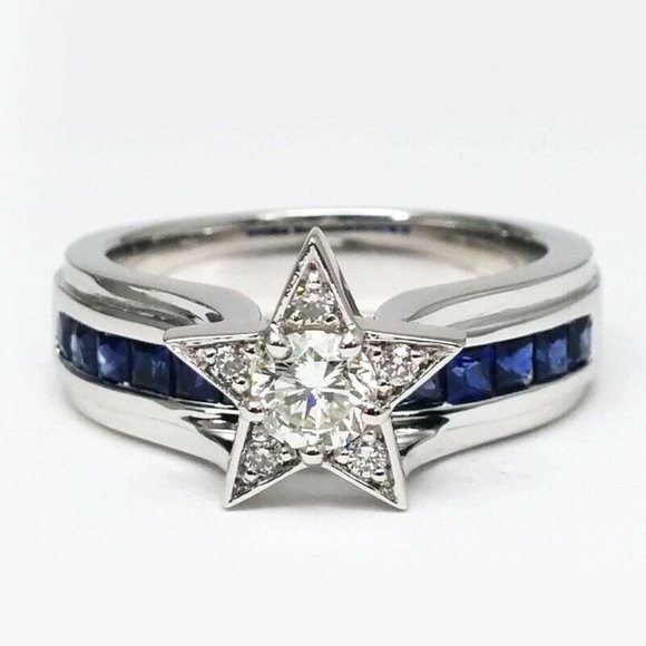 Jewelry - Chic 925 Silver Star Shape White Sapphire Ring New